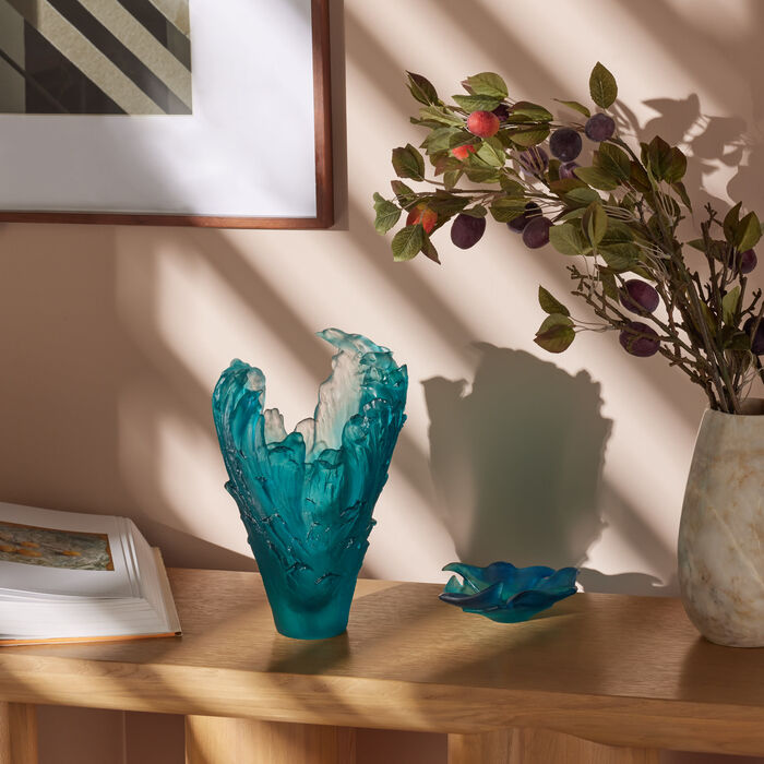 daum maya dolphins vase small blue limited edition