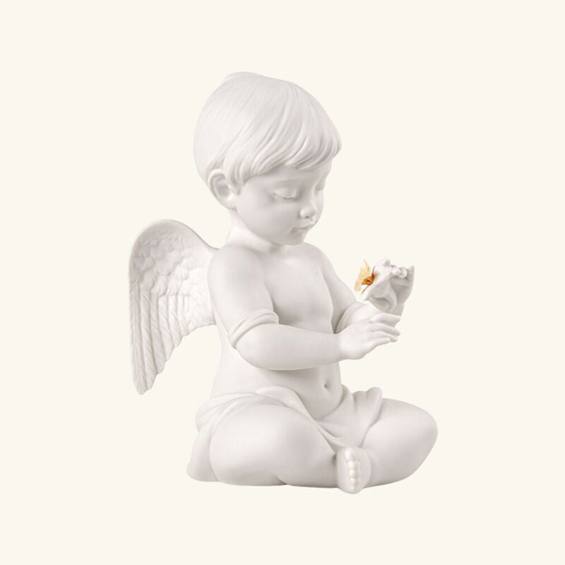 Angel With Flower Sculpture Small White lladro angel with flower sculpture small white