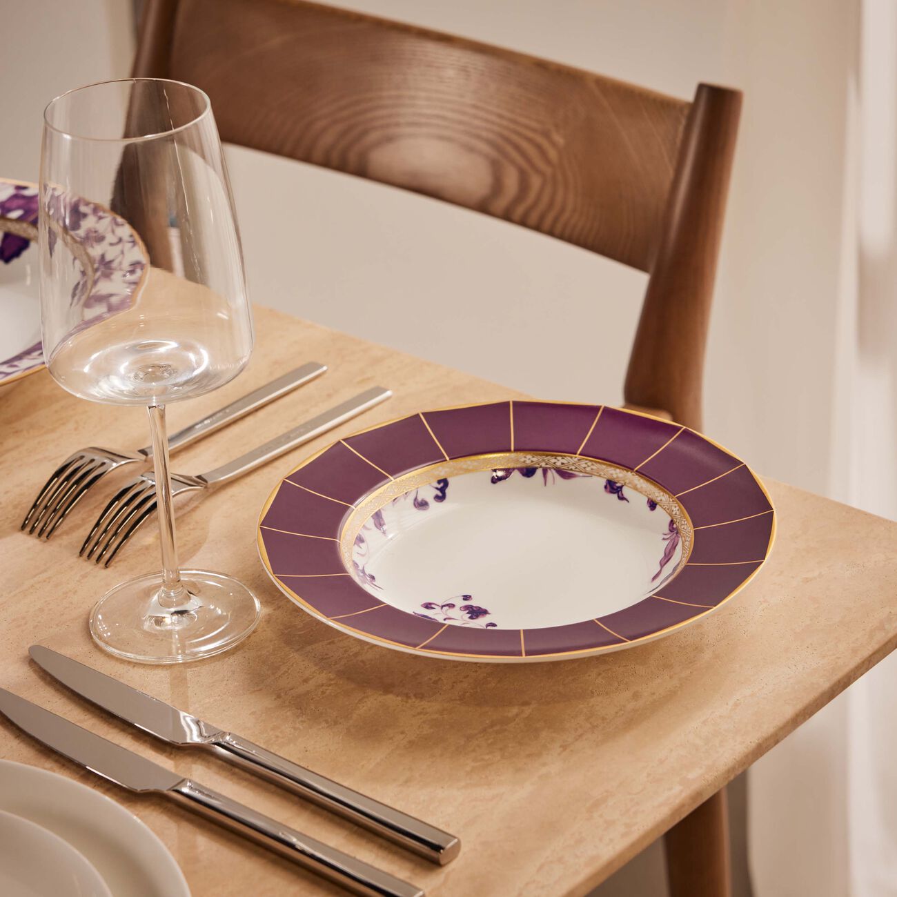 bernardaud prunus soup plate round purple 22cm