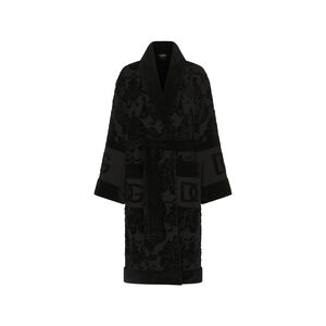 Terry Cotton Jacquard Bath Robe - Black, medium