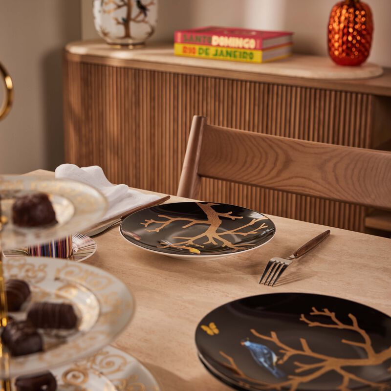 برناردو طقم أو زوازو مؤلف من 4 أطباق طعام دائرية سوداء بقياس 21 سم