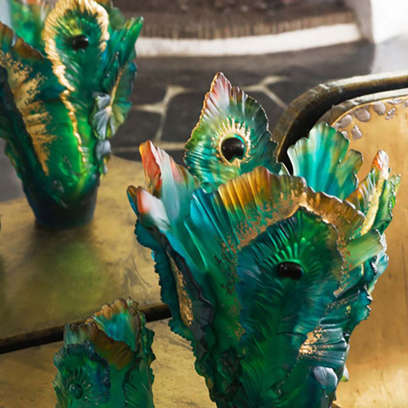 Fleur de Paon Vase Extra Large Green daum fleur de paon vase extra large green