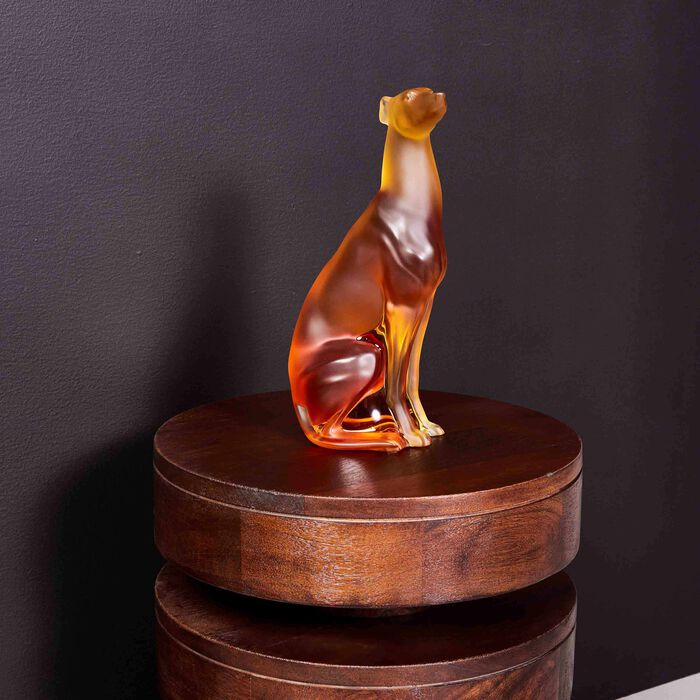 lalique greyhound sculpture medium yellow