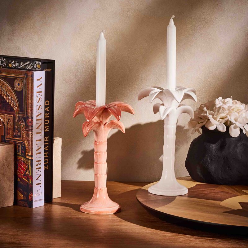 لي أوتومان حامل شموع على شكل شجرة النخيل متوسط أبيض