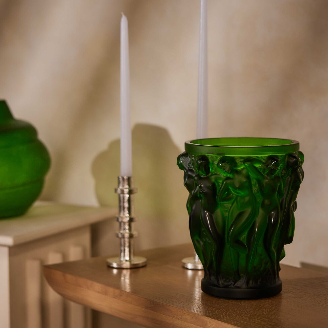 Bacchantes Vase Small Green lalique bacchantes vase small green