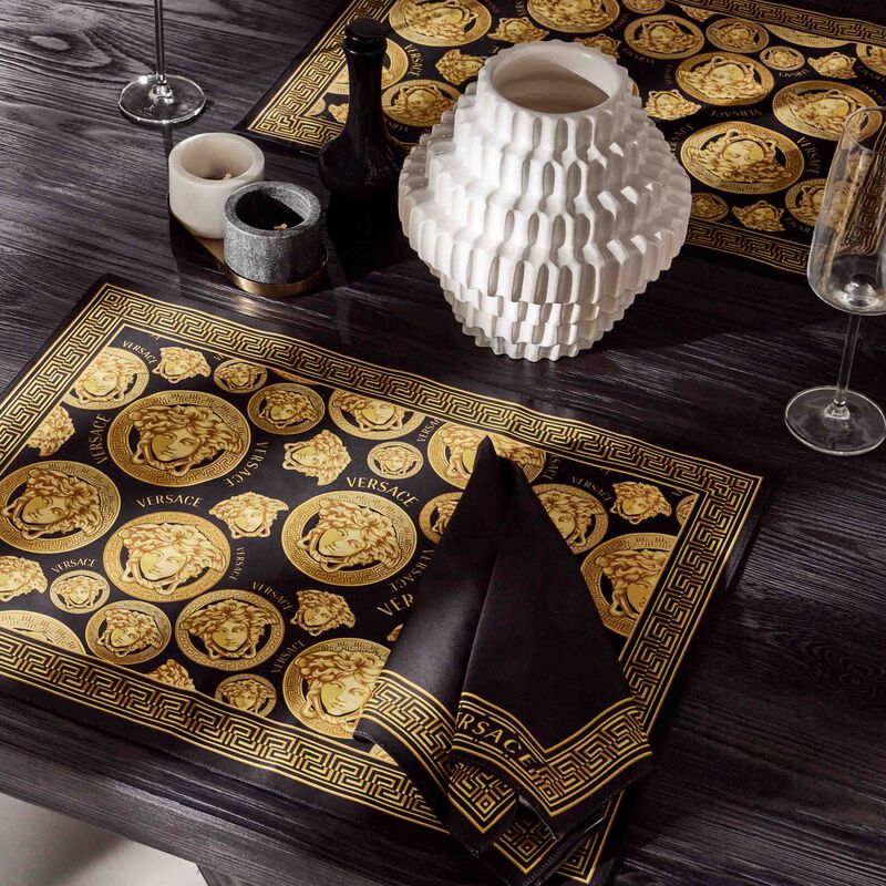Medusa Amplified Napkin & Placemat Black Set Of 2 versace medusa amplified napkin placemat black set of 2