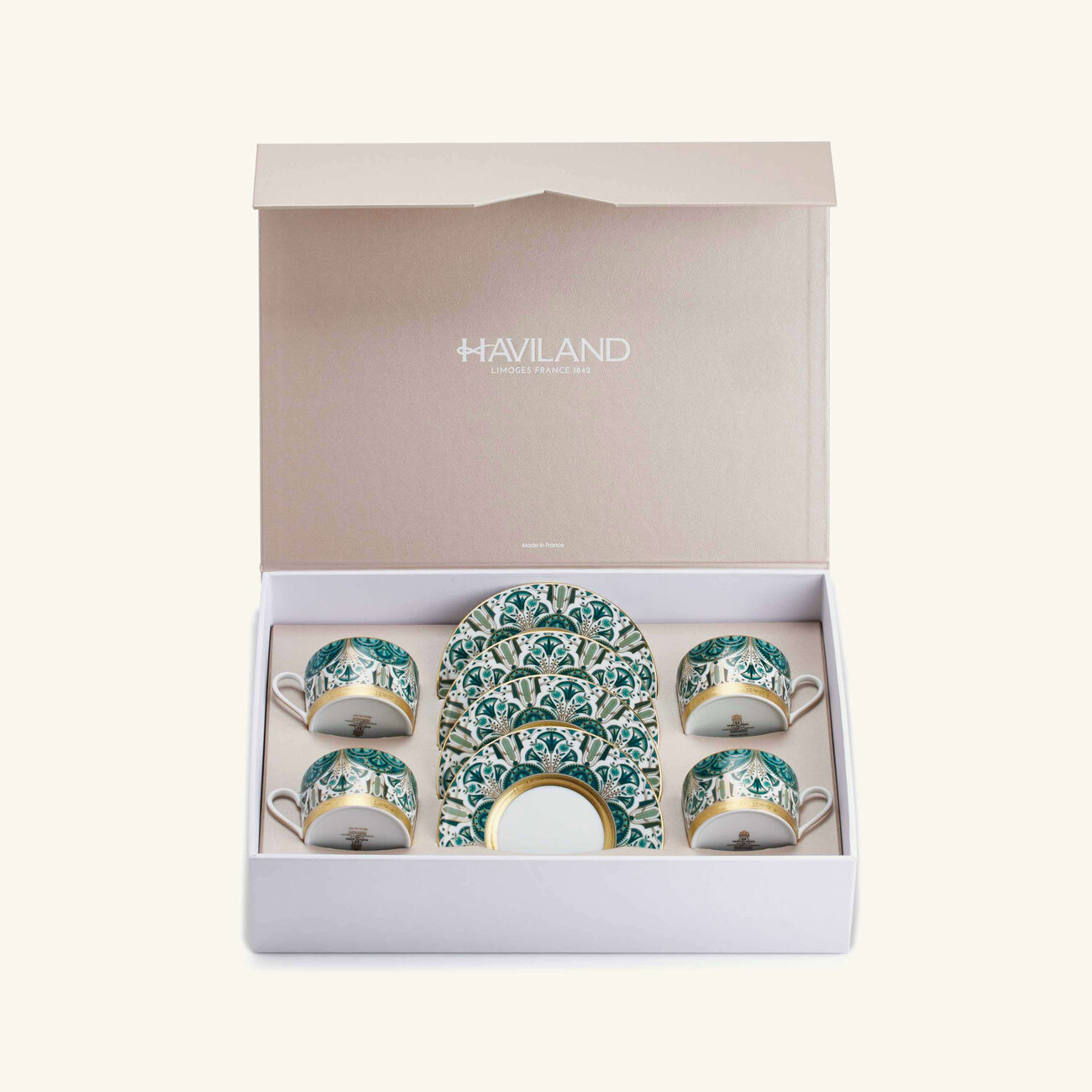 Rêves Du Nil Tea Cup & Saucer Green Set of 4 haviland r ves du nil tea cup saucer green set of 4