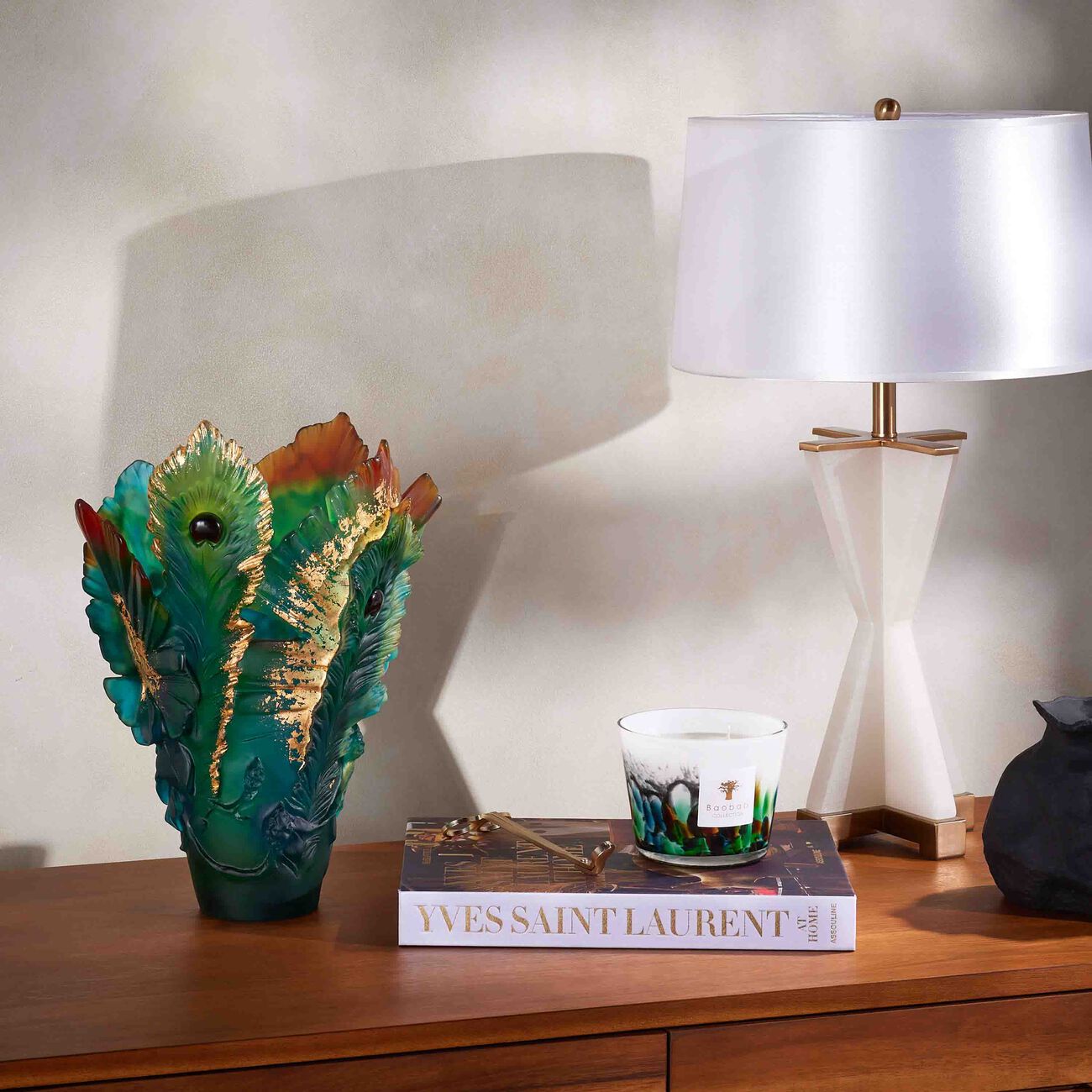 Fleur de Paon Gilded Vase Large Green daum fleur de paon gilded vase large green