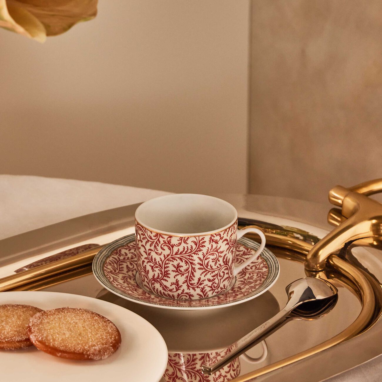 bernardaud collection braqueni  tea cup   saucer red set of 2