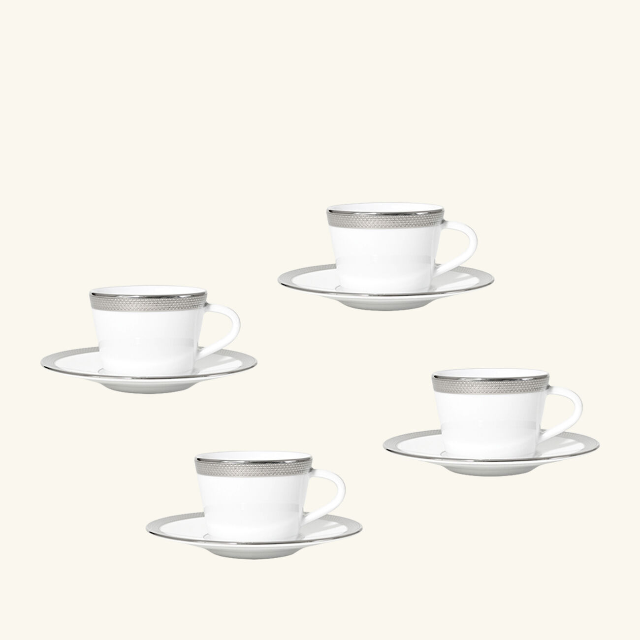 bernardaud maille platine moka coffee cup   saucer set of 4 white