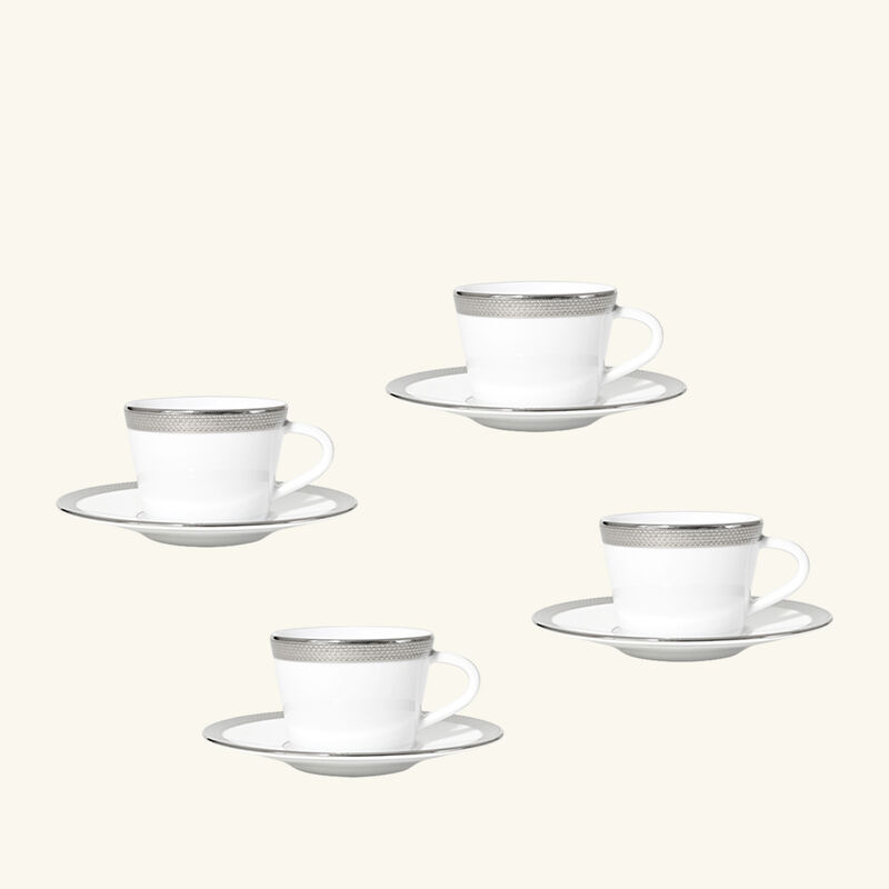 bernardaud maille platine moka coffee cup   saucer set of 4 white