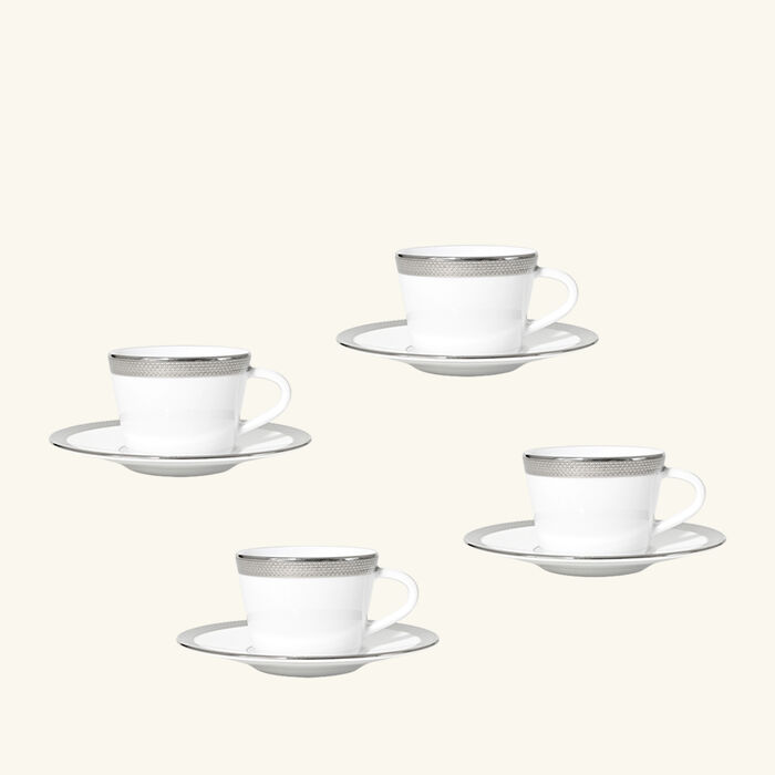 Maille Platine Moka Coffee Cup & Saucer Set Of 4 White bernardaud maille platine moka coffee cup saucer set of 4 white