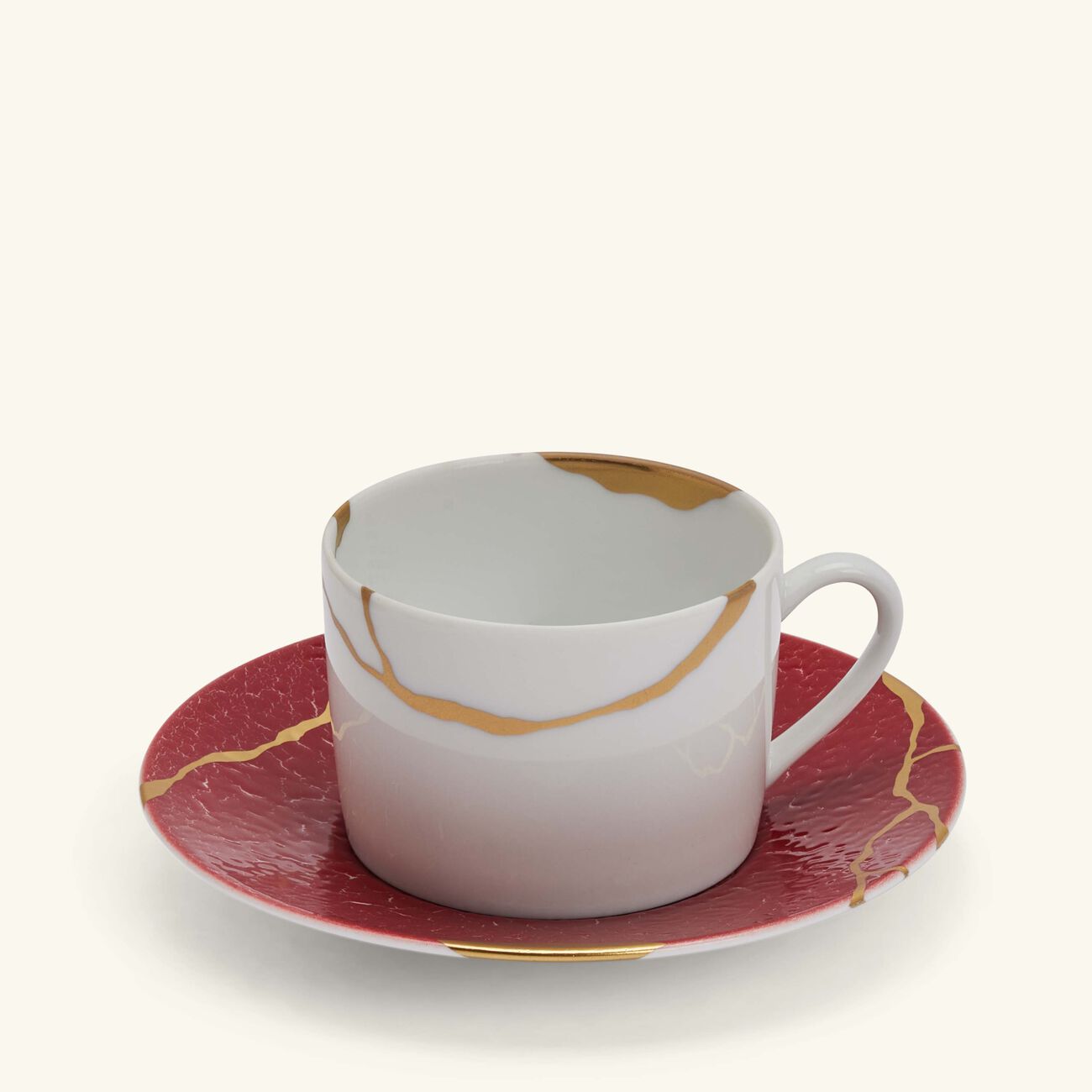 Kintsugi Tea Cups & Saucer Red Set Of 4 bernardaud kintsugi tea cups saucer red set of 4