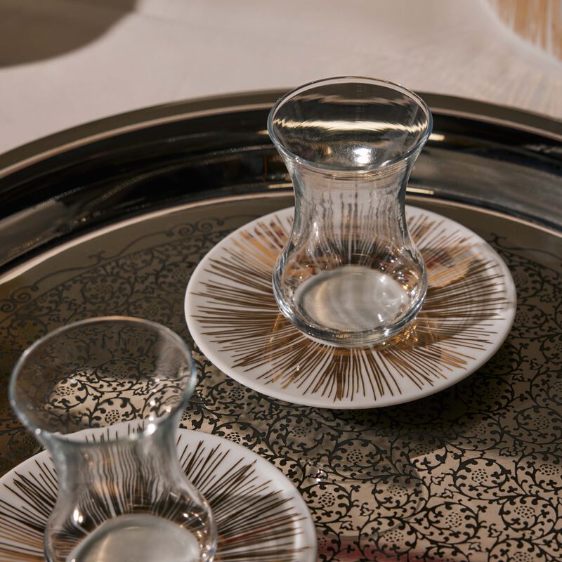 Tamrah by Razan Alazzouni Stripes Arabic Tea Cup & Saucer Gold Set of 2 silsal tamrah by razan alazzouni stripes arabic tea cup saucer gold set of 2