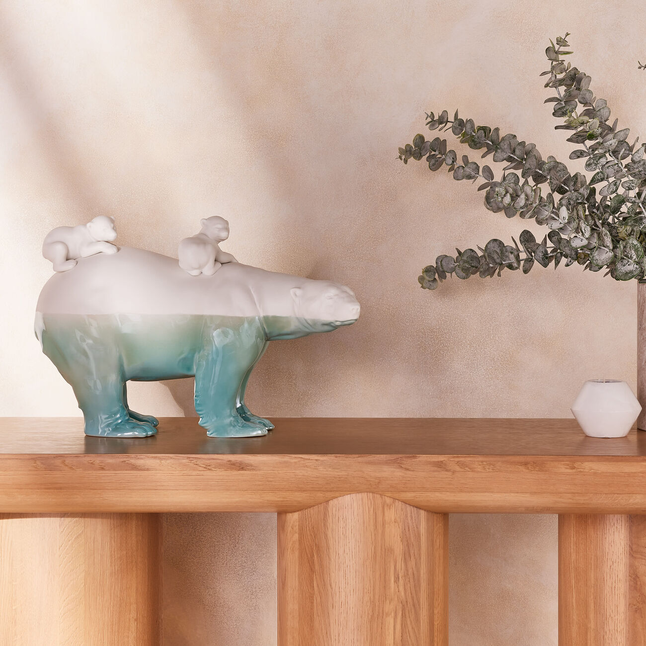 lladro underwater mummy bear and babies sculpture medium white