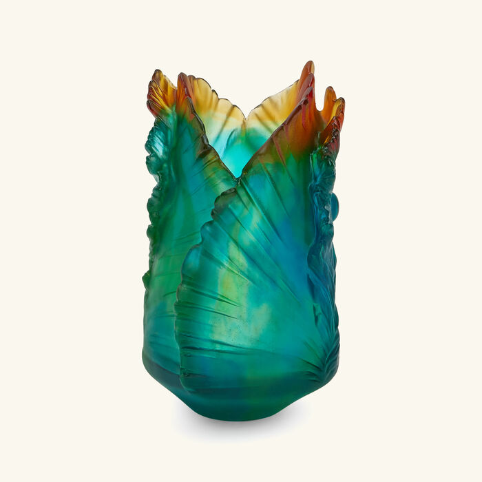 daum fleur de paon vase small green