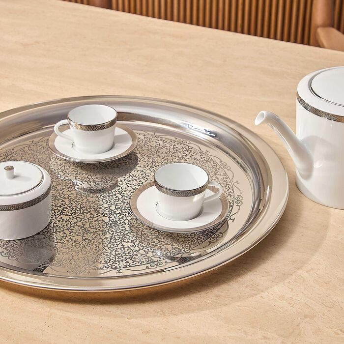 Maille Platine Moka Coffee Cup & Saucer Set Of 4 White bernardaud maille platine moka coffee cup saucer set of 4 white