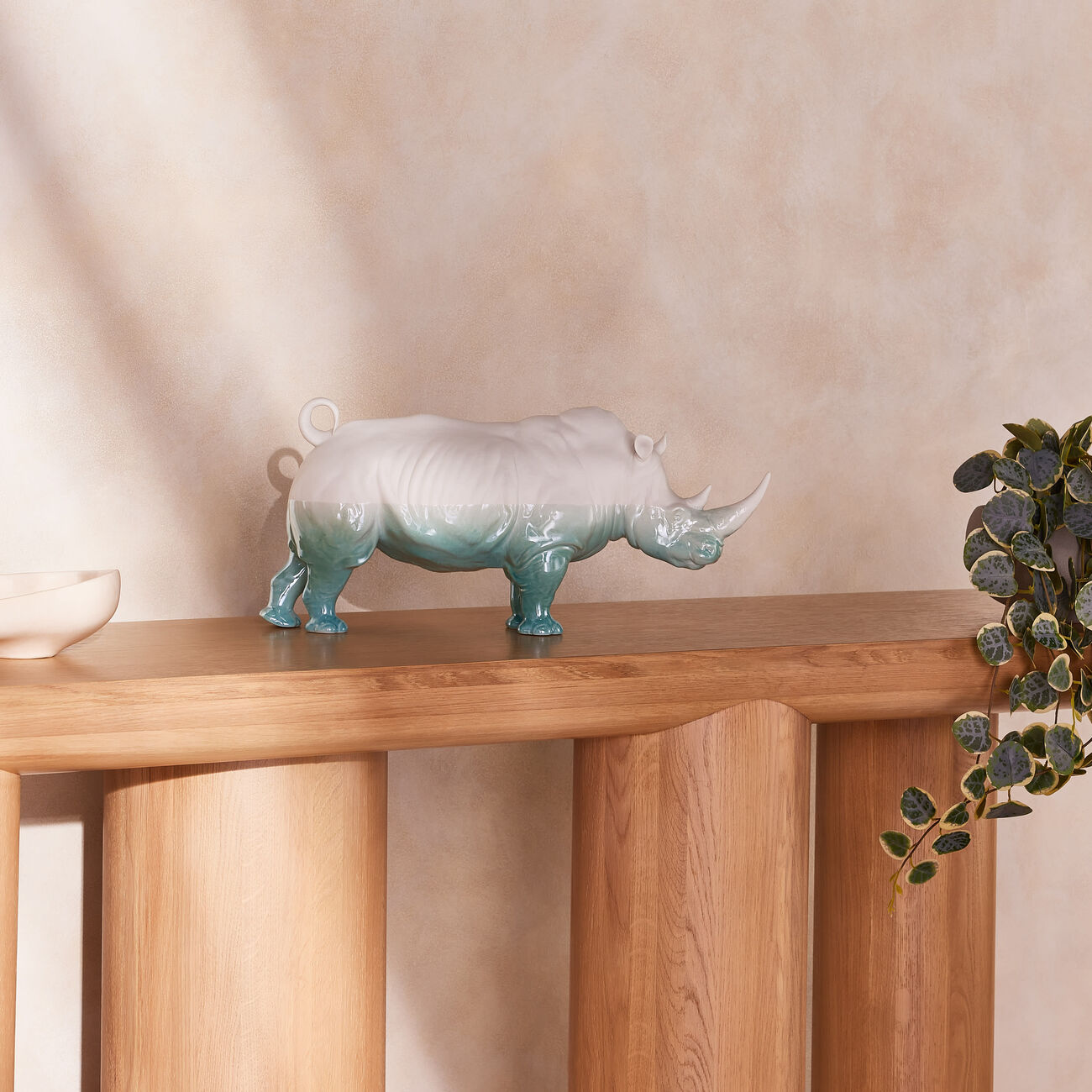 lladro underwater rhino sculpture small white