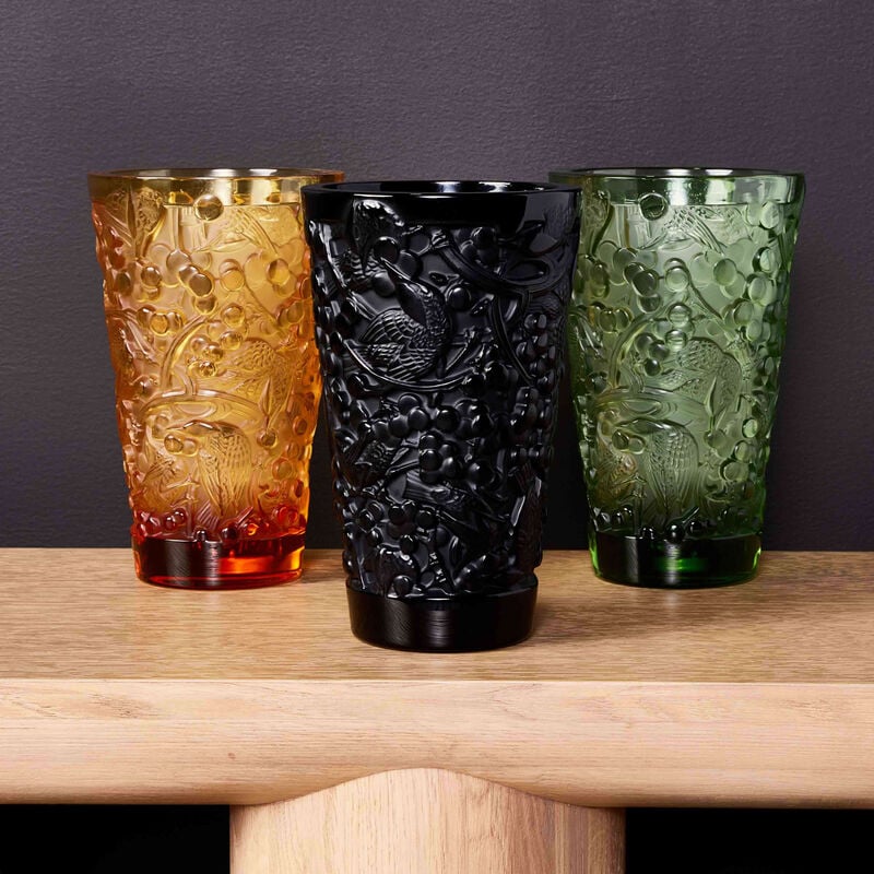 Merles et Raisins Vase Small Black lalique merles et raisins vase small black