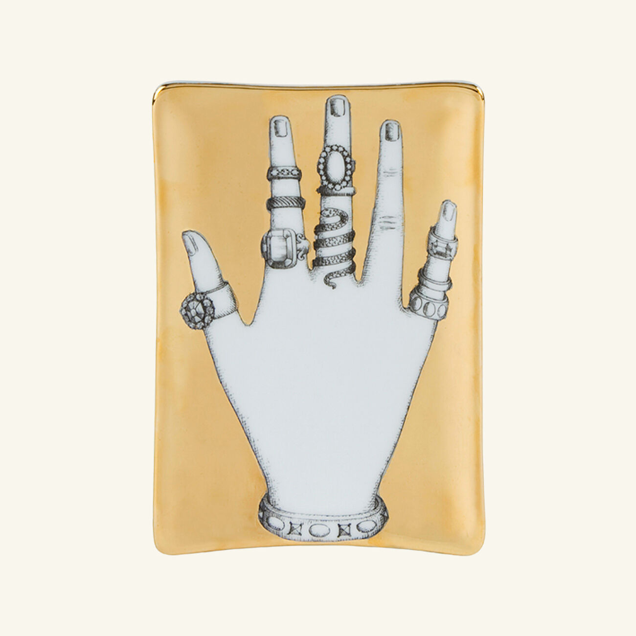 Mano Con Anelli Ashtray Rectangular Small Gold fornasetti mano con anelli ashtray rectangular small gold