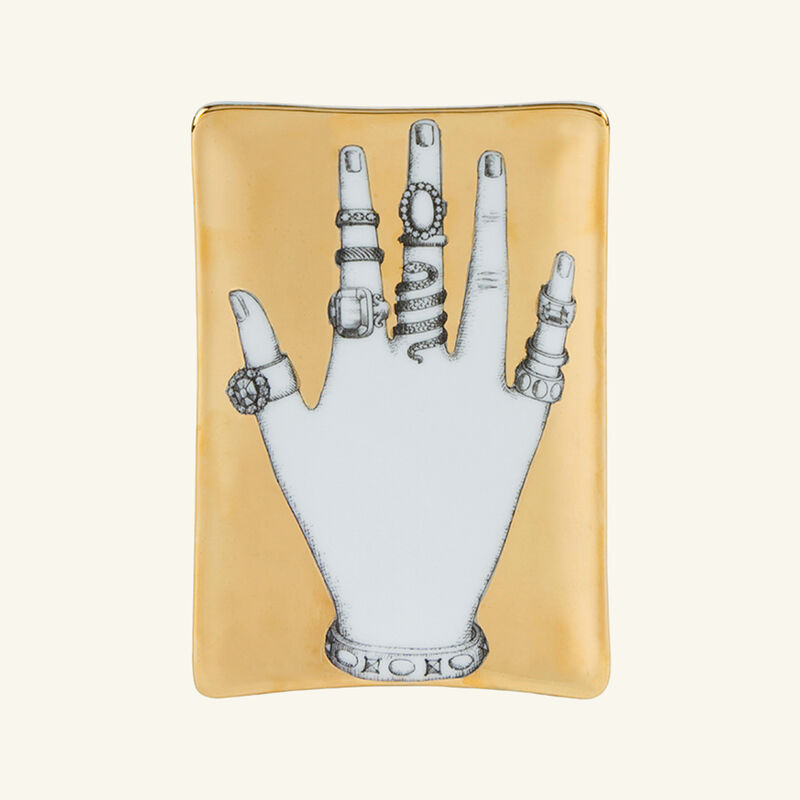 Mano Con Anelli Ashtray Rectangular Small Gold fornasetti mano con anelli ashtray rectangular small gold