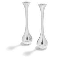Dual Carrara Marble And Silver Candle Holders, small