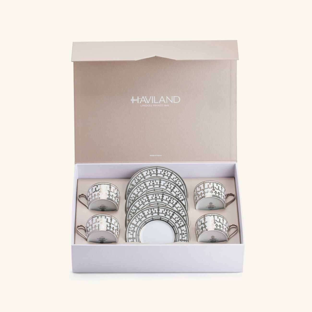 haviland tiara tea cup   saucer silver set of 4