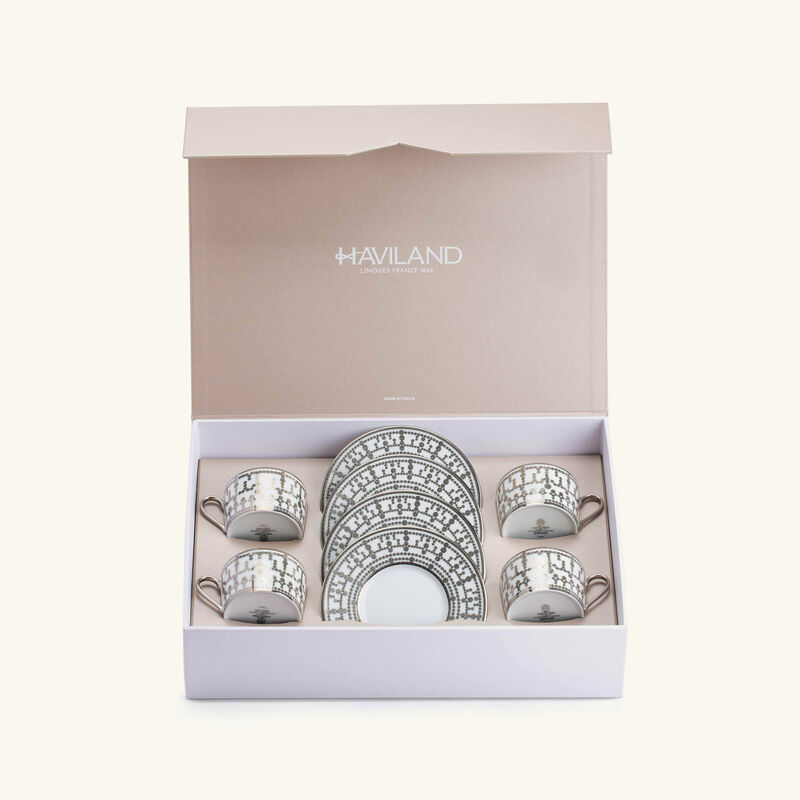 haviland tiara tea cup   saucer silver set of 4