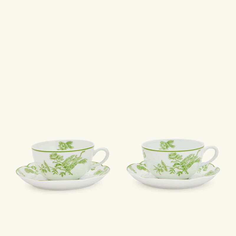 bernardaud albertine tea cup   saucer green set of 2