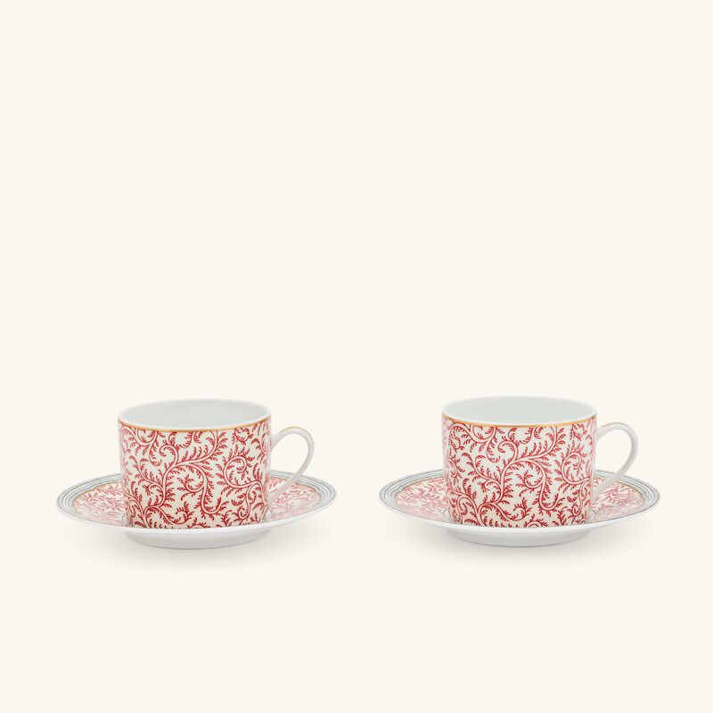 bernardaud collection braqueni  tea cup   saucer red set of 2