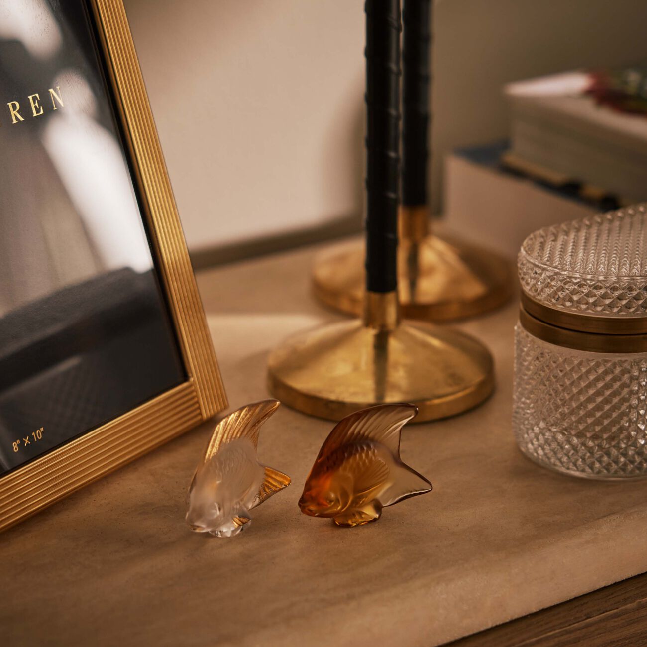 Fish Figurine Mini Clear & Gold lalique fish figurine mini clear gold