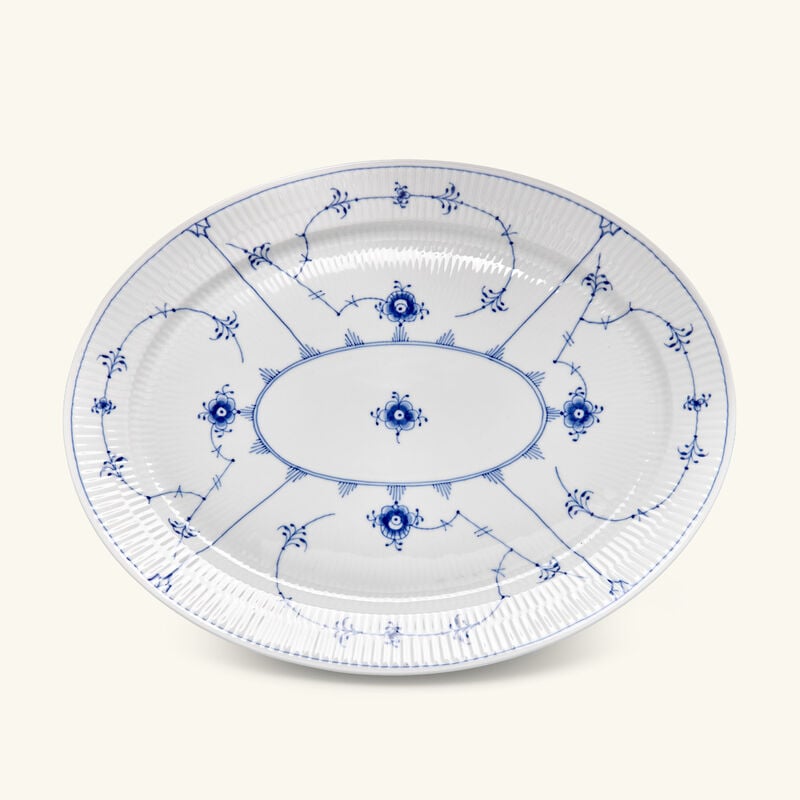 رويال كوبنهاغن طبق التقديم بلو فلوتد بلاين بيضاوي أبيض 35 سم