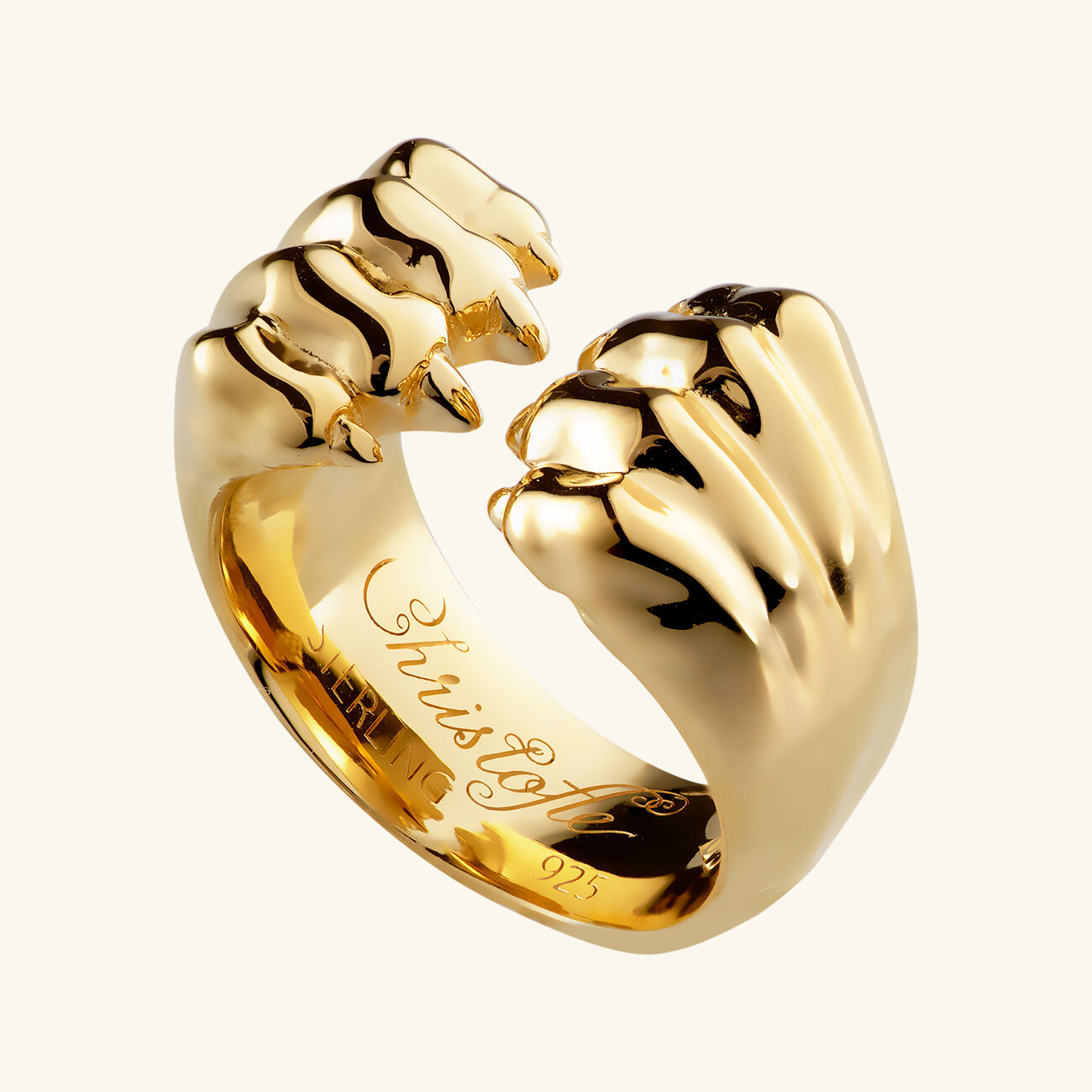 christofle patte de lion open ring sterling silver size 51