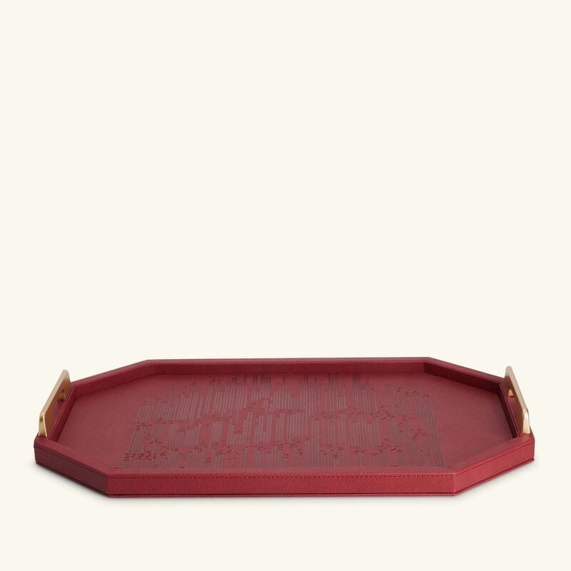 دملاج صينية الضيافة حياة حمراء اللون بتصميم مستطيل 49   34 سم