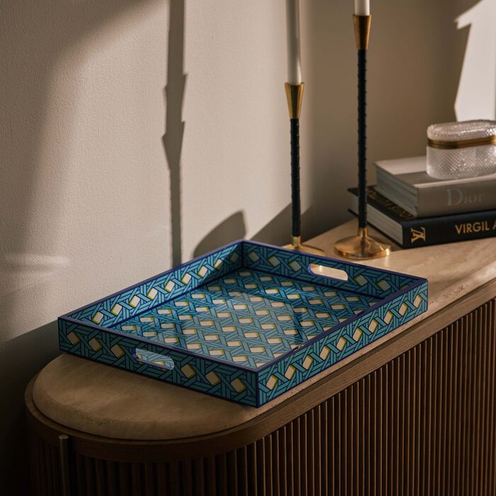 jonathan adler basketweave tray rectangular large blue