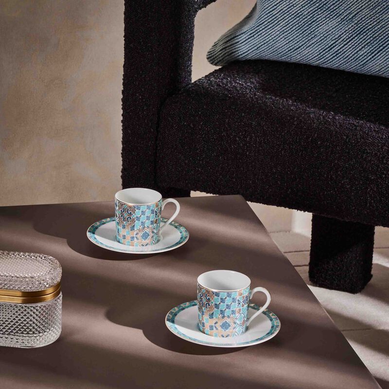 هافيلاند طقم بورتوفينو المؤلف من 4 فناجين للقهوة مع صحونها باللون الأزرق