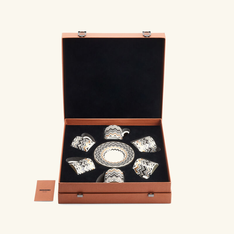 ميسوني هوم طقم زيك زاك جاريس المؤلف من 6 فناجين للقهوة مع صحونها باللون الذهبي