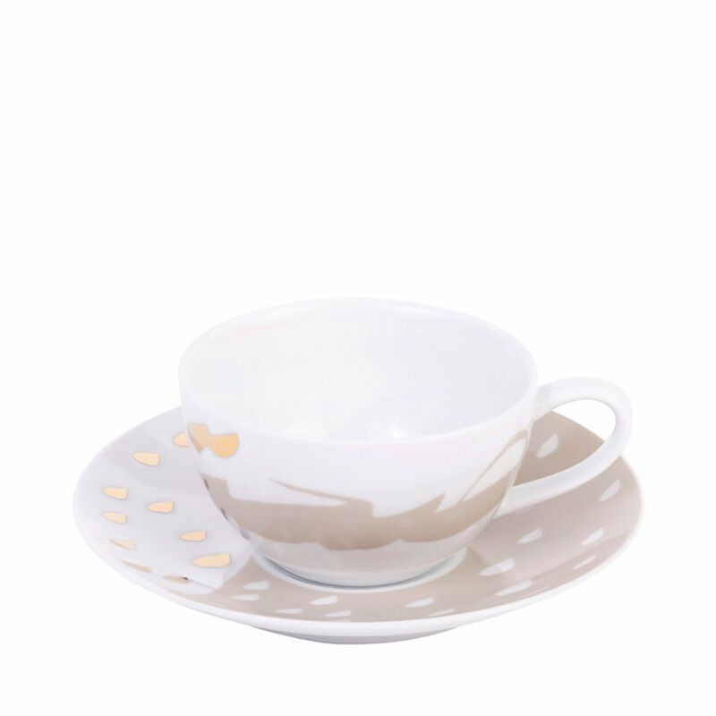 Set of 2 Joud Porcelain Teacups & Saucers, large