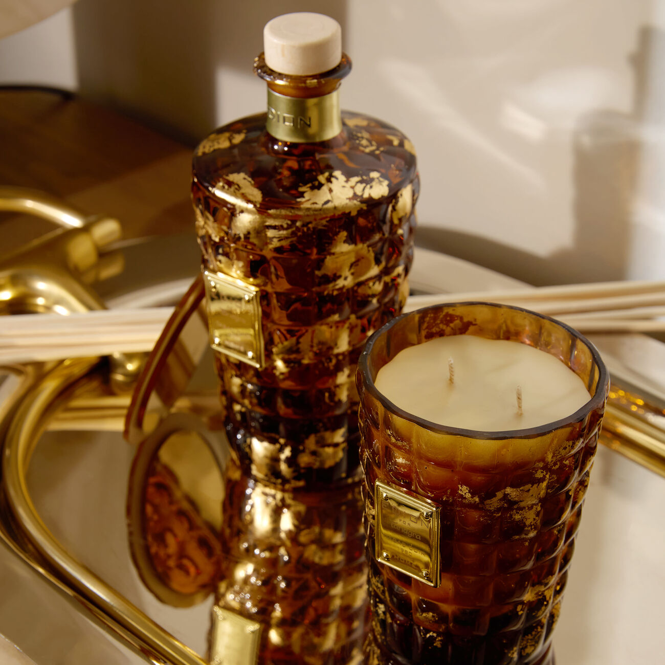 Tobacco Amber Candle & Diffuser Set edion tobacco amber candle diffuser set
