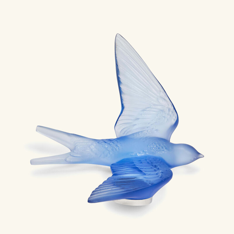 lalique swallow wings up sculpture small blue