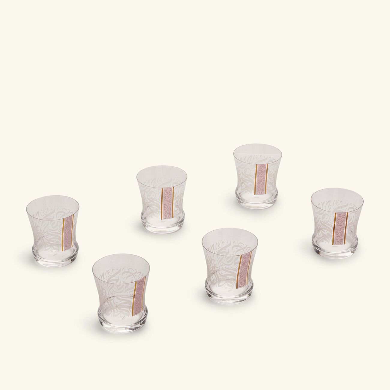 دملاج طقم نغم المؤلف من 6 كؤوس زجاجية قصيرة باللون الوردي