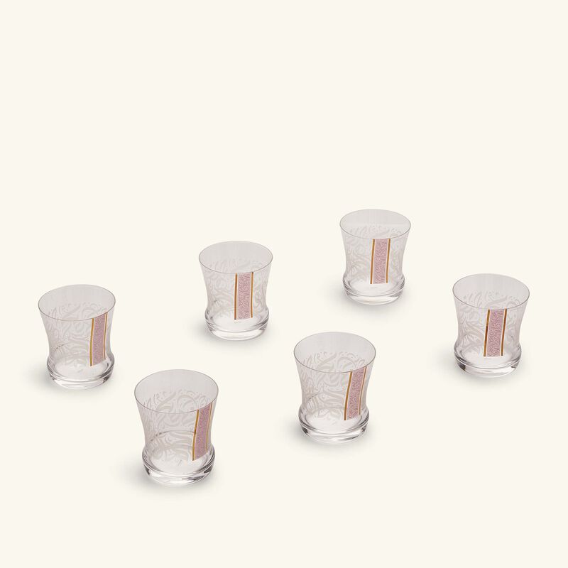 دملاج طقم نغم المؤلف من 6 كؤوس زجاجية قصيرة باللون الوردي