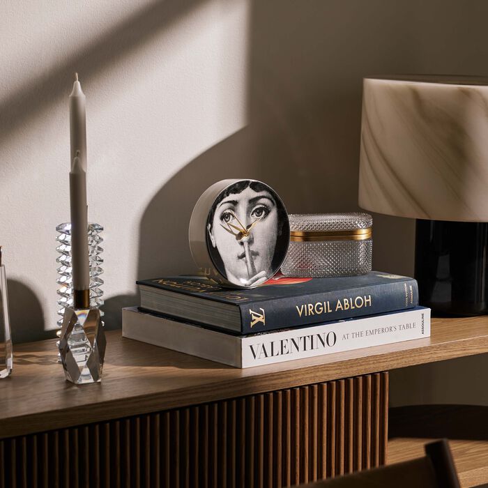 fornasetti silenzio desk clock grey
