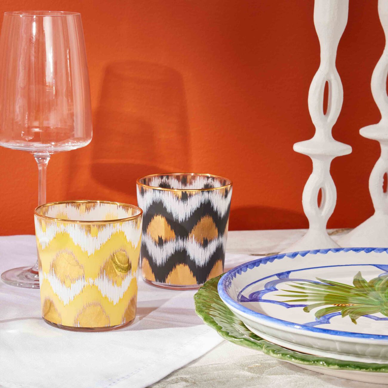 Ikat Tumbler Glass Gold les ottomans ikat tumbler glass gold