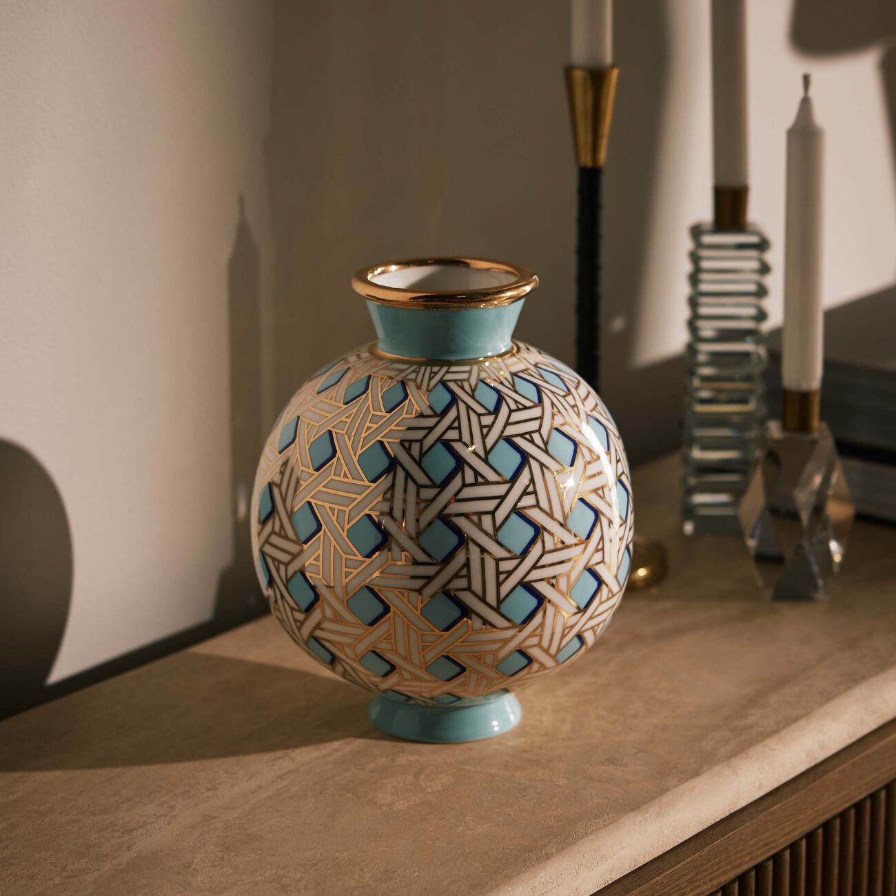 jonathan adler basketweave vase round small blue