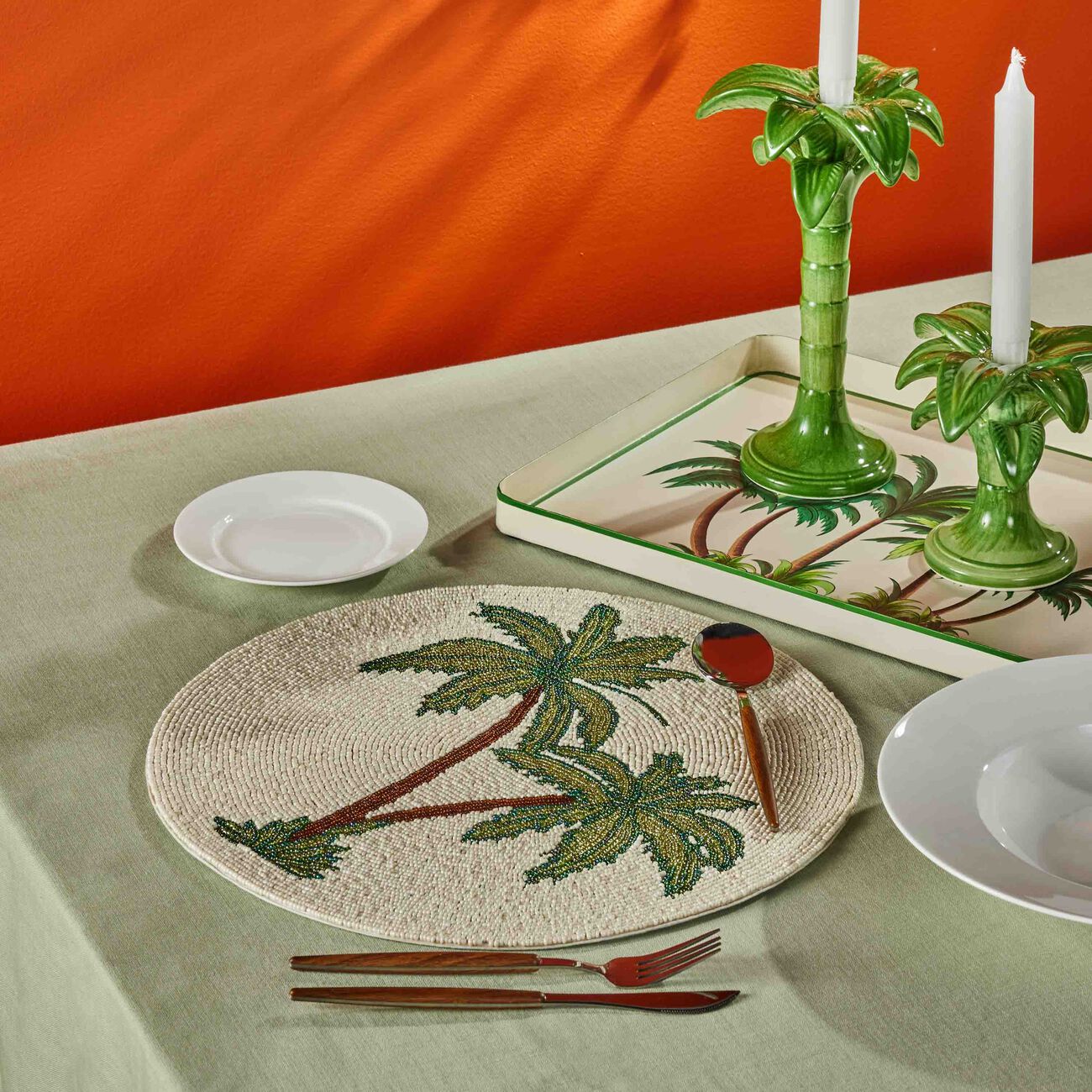 Flora Palm Tree Serving Tray Rectangular Medium White les ottomans flora palm tree serving tray rectangular medium white