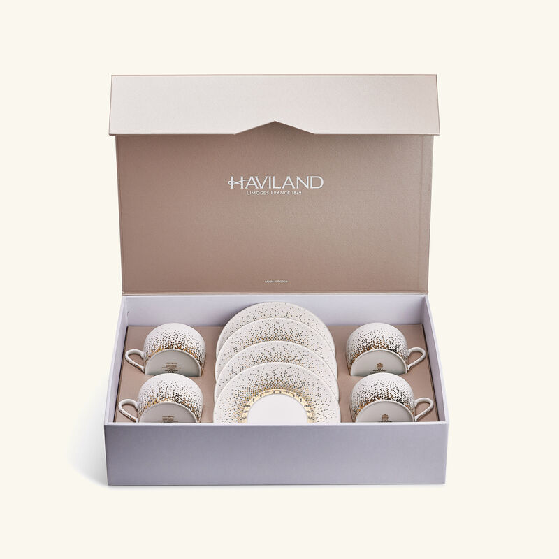 haviland souffle d or tea cup   saucer gold set of 4