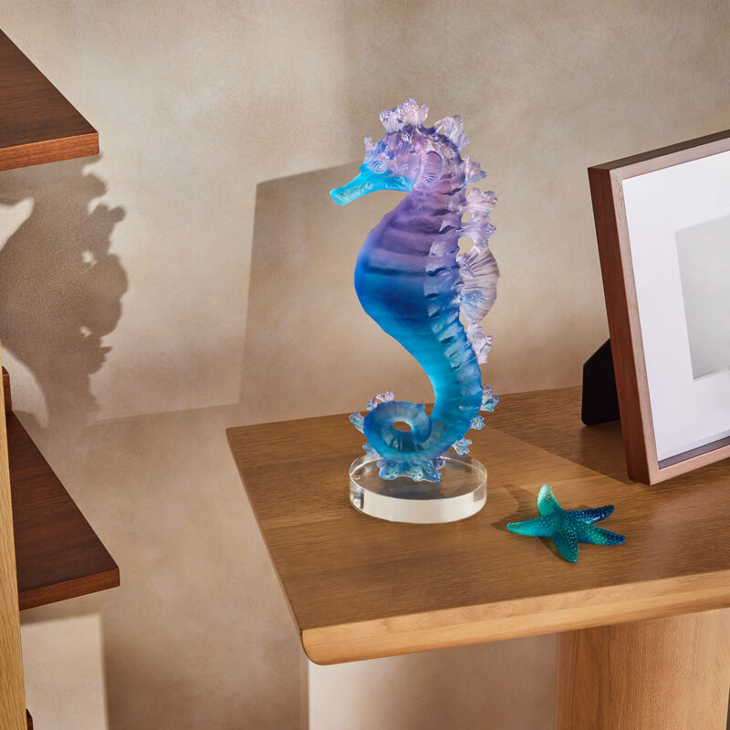 daum mer de corail seahorse figurine mini blue