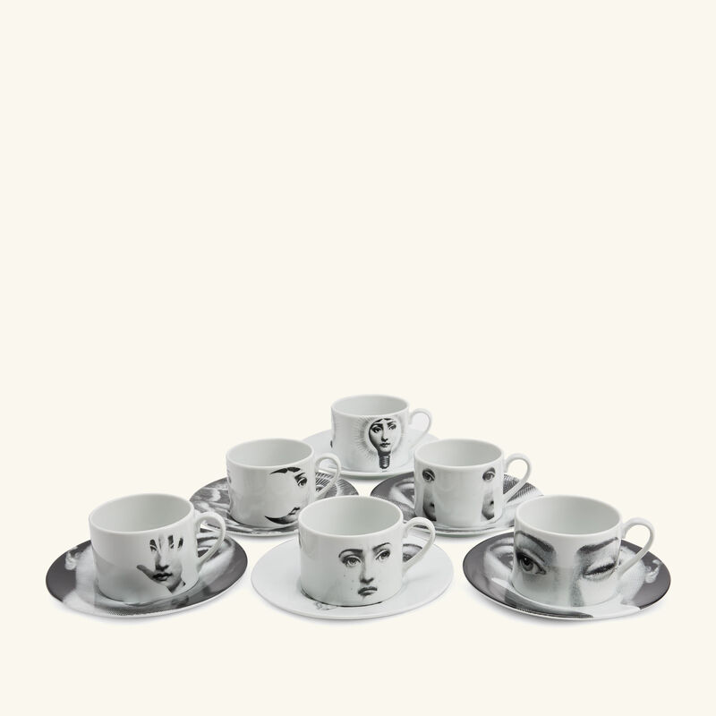 Tema e Variazioni 2005 Tea Cup Grey Set Of 6 fornasetti tema e variazioni 2005 tea cup grey set of 6