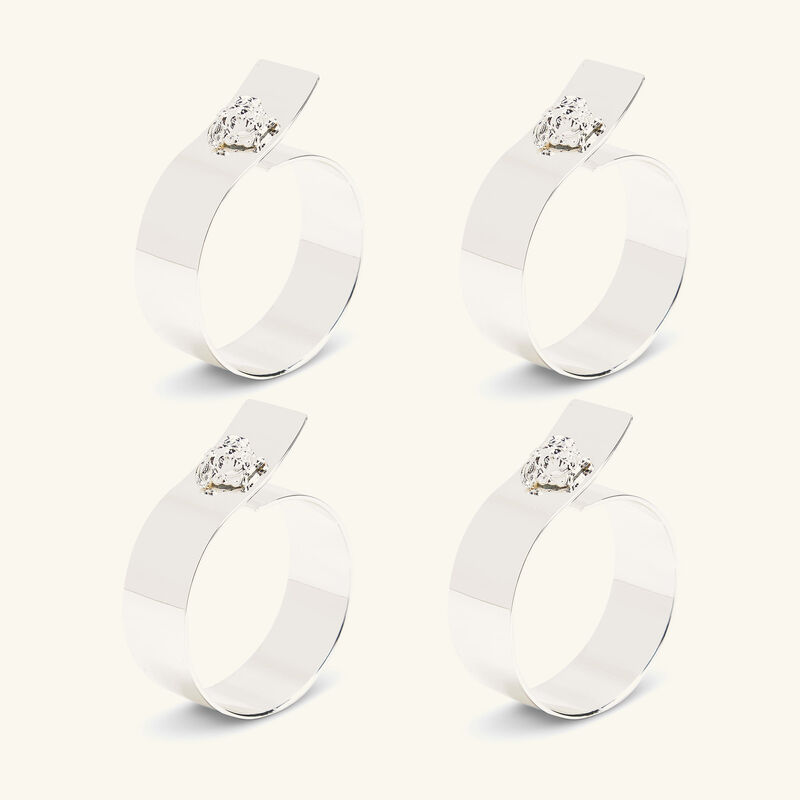 طقم حلقات مناديل المائدة ميدوزا مطلي بالفضة - 4 قطع فيرساتشي طقم حلقات مناديل المائدة ميدوزا مطلي بالفضة 4 قطع